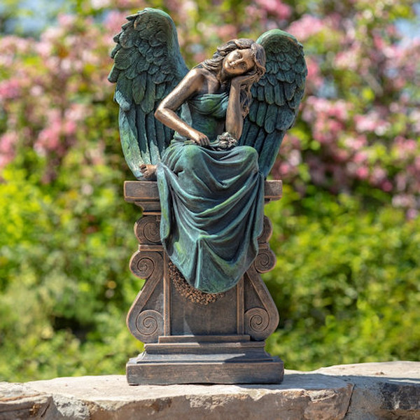 Angel sitting on Pillar Memorial Statue 30" H